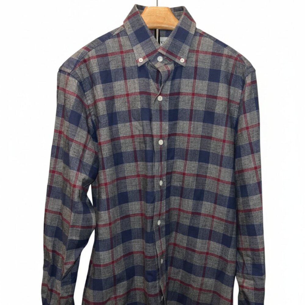 Ledbury Grey/Red Long Sleeve Button Down Plaid Shirt